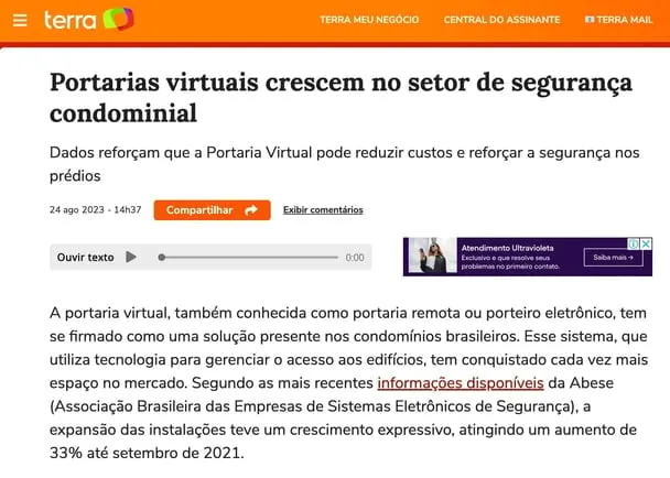Reportagem da Terra: Portarias virtuais crescem no setor de segurança condominial